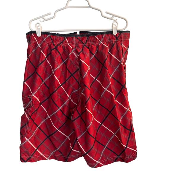 Speedo Swim Trunks Mens L Red Black Pattern Cargo Shorts Drawstring - Picture 3 of 7